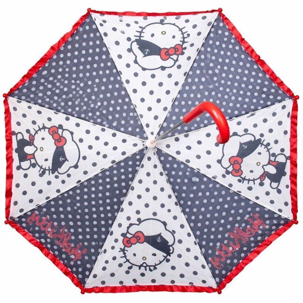 Hello Kitty Sanrio Umbrella Children Child Size Red Navy Polka Dot